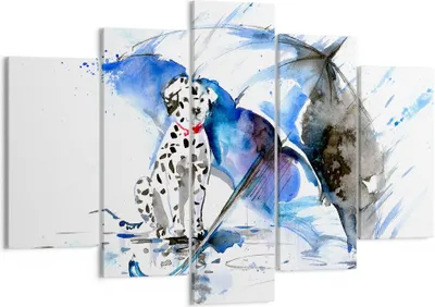 Produktbild von Bild auf Leinwand - Leinwandbild - Hund Regenschirm Regen Wetter - 150x100cm - Wand Bild - Wanddeko - Leinwanddruck - Bilder - Kunstdruck - Leinwand bilder - Wandkunst - EA150x100-3044