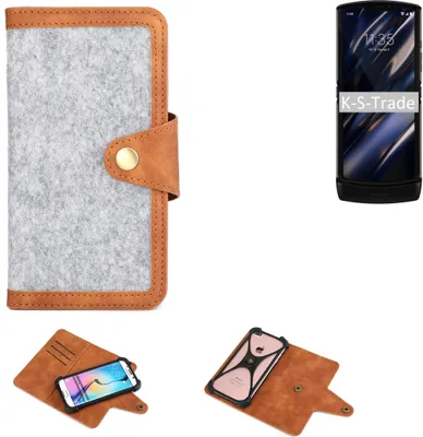 Produktbild von K-S-Trade Handyhülle kompatibel mit Motorola Razr (2019) Schutzhülle Filz-Hülle Kunst-Leder hellgrau braun (1x)