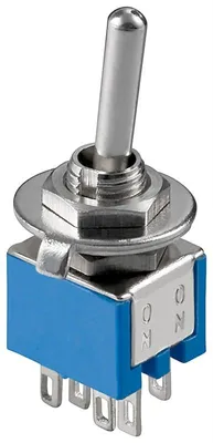 Produktbild von Kippschalter Miniatur, 2x UM, 6 Pins, blaues Gehäuse