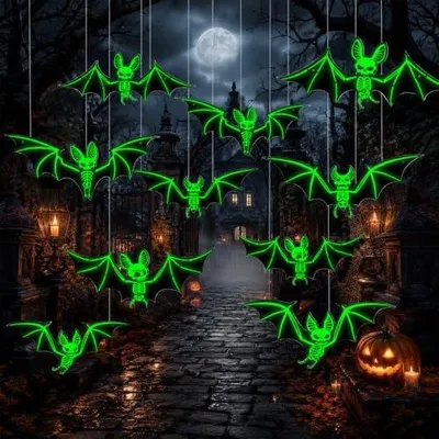Zdjęcie produktu dla Dekoracja halloween nietoperz świecąca LED na zewnątrz 10 szt.