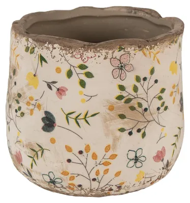 Productafbeelding van Clayre & Eef bloempot, diameter 14 cm, hoogte 12 cm, beige, geel, keramiek, voor bloemen
