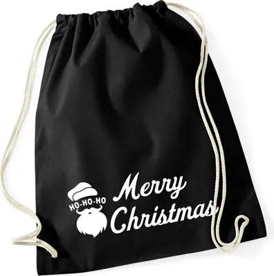 Produktbild von Huuraa Turnbeutel Ho Ho Ho Santa Merry Christmas 12 Liter Black Baumwolle Rucksack Geschenkidee