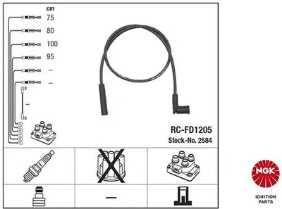 Produktbild von NGK 2584 Zündkabelsatz Zündleitungssatz für FORD Fiesta Mk4 Schrägheck (JAS, JBS) KA (RB) Fiesta Mk4 (J3S, J5S) für MAZDA 121 III (JASM, JBSM)