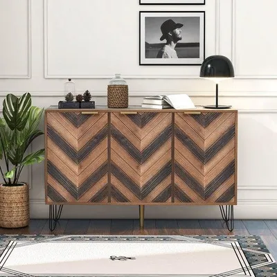 Produktbild von Massivholz Kleiderschrank, Schwarz, 3 Türen, Viele Aufbewahrungsmöglichkeiten, Türen aus massivem Holz mit Intaglio-Ausführung, inklusive Lamellen, kleine Schrank mit goldfarbener Glaskeramik
