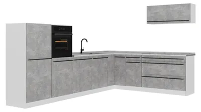 Productafbeelding van Hoekkeuken Vicco R-Line Beton/Wit 327 x cm marmer werkblad, Model 67579