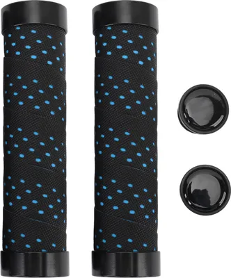 Produktbild von 2er-Set Fahrrad-Lenkergriffe, rutschfest, doppelt verriegelnd, bequemer PolyurethanGriff, 22,2 mm, Schwarz mit blauer Basis