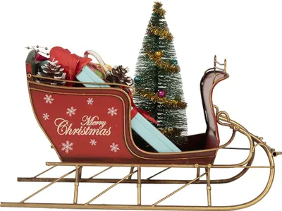 Zdjęcie produktu dla Clayre & Eef Dekoracja świąteczna figurka sanie 30x15x22 cm czerwony metal