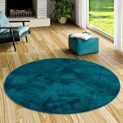 Produktbild von Luxus Super Soft Hochflor Teppich Melia Petrol Rund, Größe:160 cm Rund