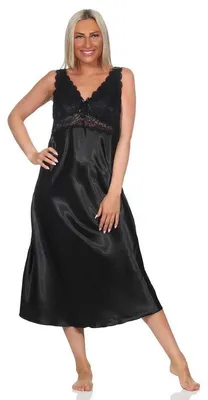 Produktbild von Damen Negligé Satin Nachtkleid Reizwäsche mit Spitze; Schwarz/S