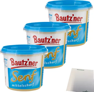 Produktbild von Bautzner Senf mittelscharf Rezeptur seit 1955 3er Pack (3x200ml Dose) + usy Block