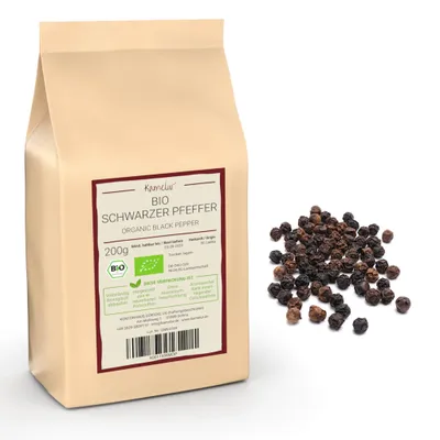 Produktbild von Kamelur 1kg BIO Pfeffer schwarz ganz, ganze schwarze Pfefferkörner aus Sri Lanka