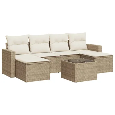 Produktbild von vidaXL 7-tlg. Garten-Sofagarnitur mit Kissen Beige Poly Rattan