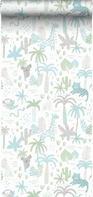 Produktbild von Sanders & Sanders Tapete Dschungeltiere Grün, Blau und Grau - 640449 - 53 cm x 10 m
