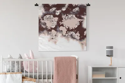 Produktbild von MuchoWow® Wandteppich Wandbehang Weltkarte - Blumen - Braun 90x90 cm Tapisserie Dekoration Wandtuch - Wandaufhänger