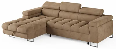 Produktbild von ECKSOFA CLOUD Links Beige L-Form Velours-Stoff mit Schlaffunktion und Bettkasten