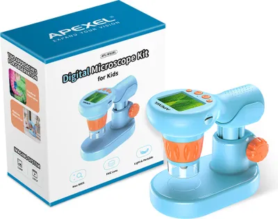 Zdjęcie produktu dla APEXEL-MS201 Mikroskop optyczny 800X Przenośna profesjonalna lornetka 2,0-calowy kolorowy ekran IPS z 3-biegową regulacją światła wypełniającego 11 języków Zestaw do eksperymentów naukowych dla uczniów szkół podstawowych i gimnazjów