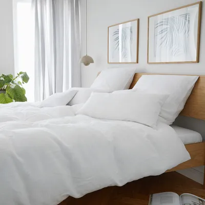 Produktbild von elegante Leinen-Bettwäsche-Garnitur Pure Farbe Reinweiß Größe 155x220+80x80cm