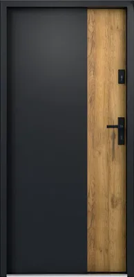 Produktbild von Eingangstür aus massivem Stahl H 207 x B 100 cm - Schwarz und Eiche-Nachbildung - rechts nach innen öffnend - MABENA
