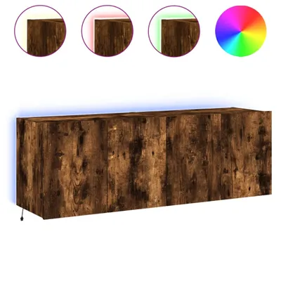 Produktbild von TV-Wandschränke mit LED-Leuchten 2 Stk. Räuchereiche 60x35x41cm
