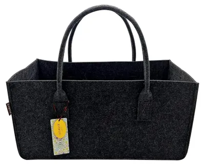 Produktbild von KULT Filztasche Shopper Filzkorb Einkaufstasche Henkeltasche Zeitungskorb Kaminholztasche Zeitungsständer für Spielzeug Garten Picknick Strand (Anthrazit, 50x25x25cm)