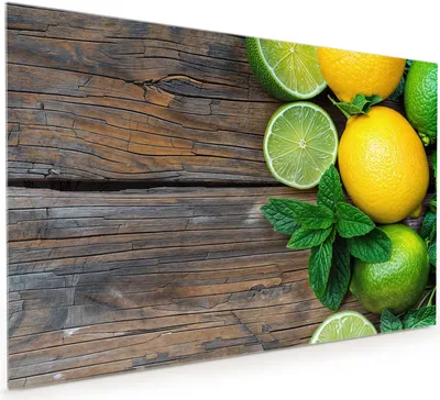 Produktbild von Küchenrückwand Spritzschutz Glas mit Motiv Zitrusfruechte Holz 40 x 40 cm