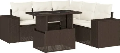 Produktbild von 6-tlg. Garten-Sofagarnitur mit Kissen Braun Poly Rattan