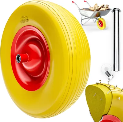 Image de GARDEBRUK® Roue de brouette increvable caoutchouc pleinPolyuréthane4.80/4.00-8 Ø390mm jante acier 200kg axe roue de secours remplacement brouette pneu