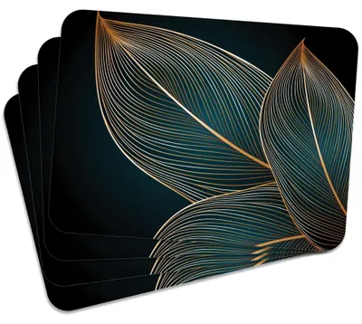 Produktbild von MG Design Set aus 4 Kork-Platzsets - Golden Leaves 3 - 30 x 40 cm - hitzebeständig & abwischbar, mit Korkrückseite