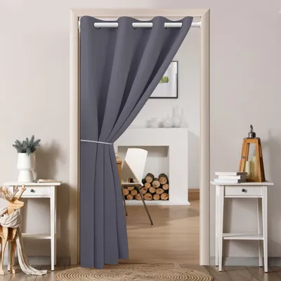 Produktbild von Türvorhang mit Ösen,Raumverdunkelung Thermisch isolierter Vorhang Drapierung für Türen und Fenster für Fenster und Tür,thermoisolierend, Haus und Dekoration,132x203cm,Grau