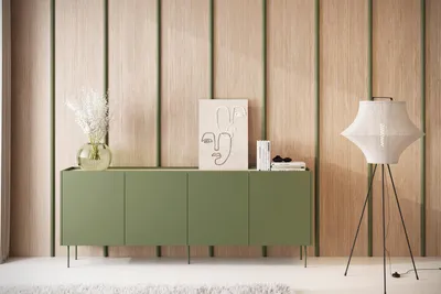Zdjęcie produktu dla Komoda zielona oliwkowa matowa dąb nagano metalowe nogi 220 cm Desin Bogart