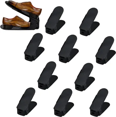 Immagine prodotto di QEENTOE - Scaffali regolabili per scarpe, set da 20 pezzi, impilatori/portascarpe, 3 livelli regolabili in altezza, salvaspazio, antiscivolo, in plastica nera