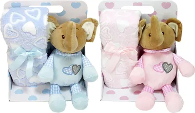 Produktbild von Geschenk mit Elefant Stofftier und Fleecedecke - Set