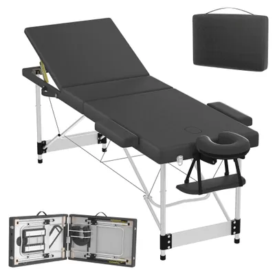 Immagine prodotto di Letto da massaggio pieghevole, regolabile in altezza, tavolo da massaggio stabile, lettino terapeutico e lettino per trattamenti estetici di ampie dimensioni, adatto per uso professionale e domestico, colore nero
