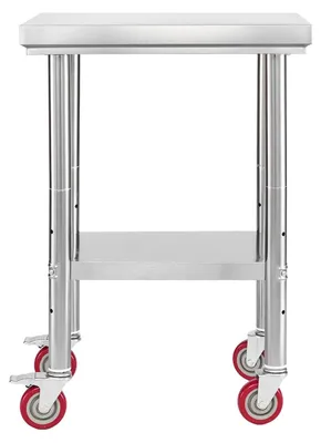Image de Table en acier inoxydable, 61 x 45 cm, table de préparation alimentaire à roulettes, table de préparation de cuisine avec étagères inférieures réglables, pour cuisines professionnelles, restaurants, hôtels et garages, usage extérieur