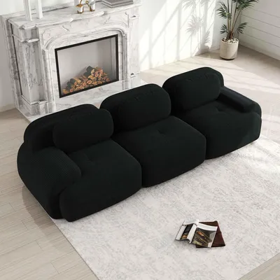 Produktbild von 3-Sitzer Sofa modular aus Cordstoff, rahmenlos, montagefrei, rutschfest, Schwarz