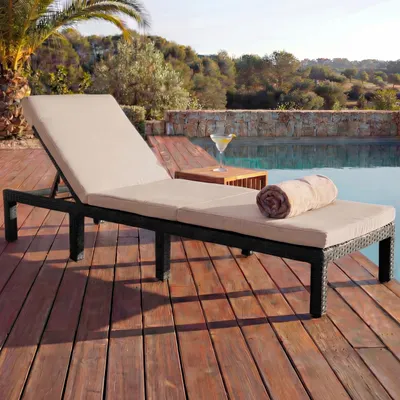 Produktbild von Poly-Rattan Sonnenliege MCW-A51, Relaxliege Gartenliege Liege  Basic braun, Kissen creme
