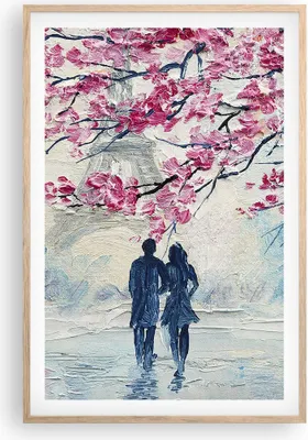 Produktbild von Gerahmtes Poster - Rahmen in heller Eiche - Paar Paris Baum - 61x91,5 cm - Wand Bild - Wanddeko - Wandbilder - Kunstposter - Wandposter - Bilderrahmen - Bilder - Kunstdruck - Wandbild P2NPA61x91-4211