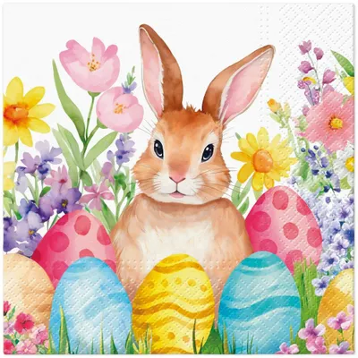 Produktbild von 20 Servietten Egg Hunt - Hase hinter Ostereier 33x33cm