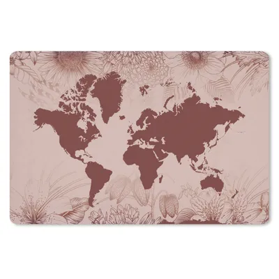 Produktbild von MuchoWow® Schreibtischunterlage Weltkarte - Blumen - Rot 60x40 cm - XXL Mauspad - Großes Mauspad