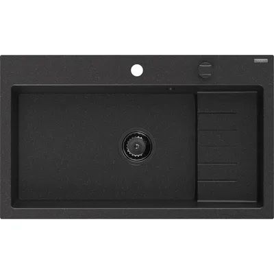 Zdjęcie produktu dla Mexen Omar zlewozmywak granitowy 1-komorowy 800 x 480 mm, czarny/srebrny metalik, syfon czarny - 6520801005-73-B