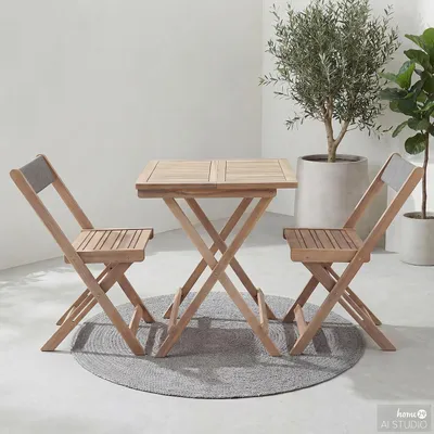 Produktbild von home24 Balkonset - 3-teilig - Akazie Massiv / Nylon - Braun