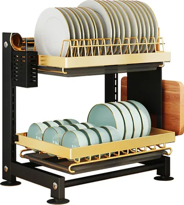 Produktbild von Heikoeco® abtropfgestell geschirr, dish drying rack, Abtropfgestell mit Abtropffläche, höhenverstellbares Abtropfgestell, Schwarzgold,40x28x42 cm