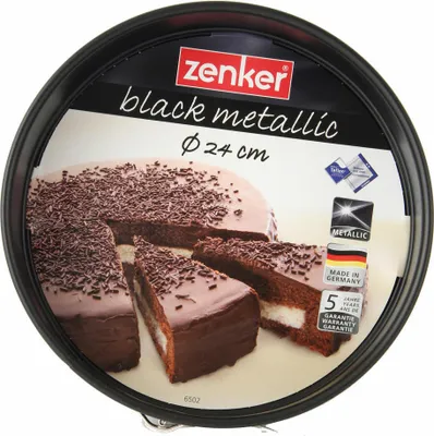 Immagine prodotto di Zenker Black Metallic Springform mit Flachboden, Spring Form, Backform, Kuchenform, Stahlblech mit Antihaftbeschichtung / Antihaft Classic, Schwarz, Ø 24 cm, 6502