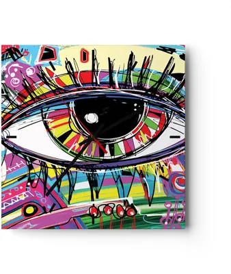 Produktbild von Wanduhr - Quadrat - Glasuhr - Digital abstraktion farben - 40x40cm - Schleichendes Uhrwerk - Lautlos - zum Aufhängen bereit - Dekoration Modern - Wanddekoration aus Glas - C3AC40x40-2908