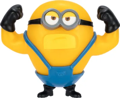 A toy Minion character flexing its arms.