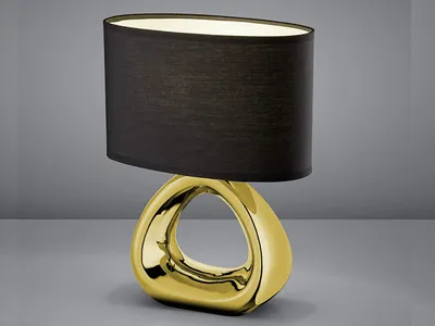 Produktbild von Kleine Tischleuchte Keramikfuß goldfarbig mit Stoffschirm in schwarz Höhe 34cm