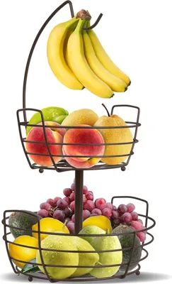 Produktbild von Obstkorb mit 2 Ebenen und Bananenhalter - Küchen-Obstständer - Metall - Obst und Gemüse - Bronze
