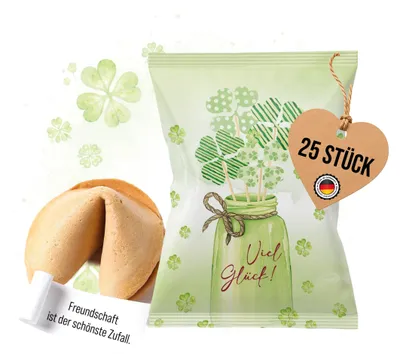 Produktbild von Glückskekse Kleeblatt 25er Set grün – Viel Glück Gastgeschenk