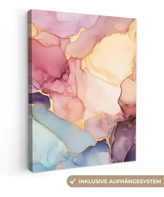 Produktbild von MuchoWow® - Leinwandbilder - Marmor - Farbenfroh, Wandbild, Wanddeko Bilder Wohnzimmer, 90x120 cm