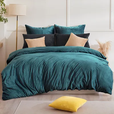 Productafbeelding van TRANKIELO® - Flanel beddengoed set 135 x 200 cm - Warm dekbedovertrek + kussensloop - Petrol kleur - Machinewasbaar